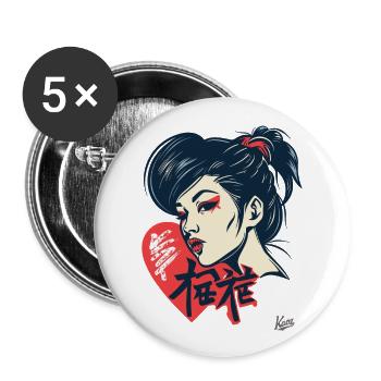 Une Japonaise prête à embrasser avec le cœur - Lot de 5 grands badges (56 mm) - blanc - Devant