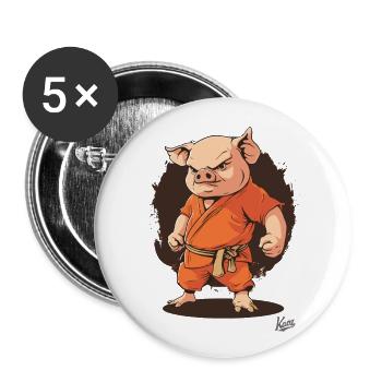 Orange Kung Fu Monk Pig - Buttons large 2.2''/56 mm (5-pack) - white - Front