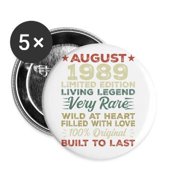August 1989 - Gift Idea for August 1989 - 1989 - Buttons large 2.2''/56 mm (5-pack) - white - Front