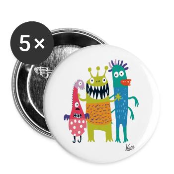 Three funny little naughty monsters - Buttons large 2.2''/56 mm (5-pack) - white - Front