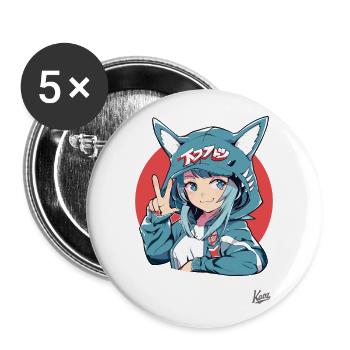 Funny Japanese girl as shark rabbit - Buttons large 2.2''/56 mm (5-pack) - white - Front