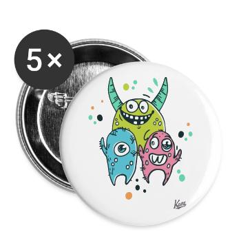 Kleine bunte Monster-Freunde - Buttons groß 56 mm (5er Pack) - Weiß - Vorne