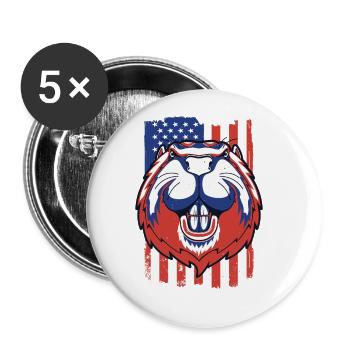 Biber Amerikanische Flagge Eurasischer Castor Canadensis - Buttons groß 56 mm (5er Pack) - Weiß - Vorne