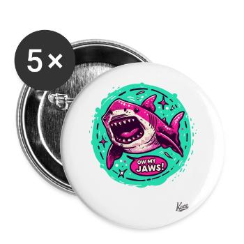 green pink shark, Oh my teeth - Buttons large 2.2''/56 mm (5-pack) - white - Front