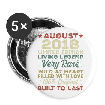 August 2018 - Geschenkidee Für August 2018 - 2018 - Buttons groß 56 mm (5er Pack) - Weiß - Vorne