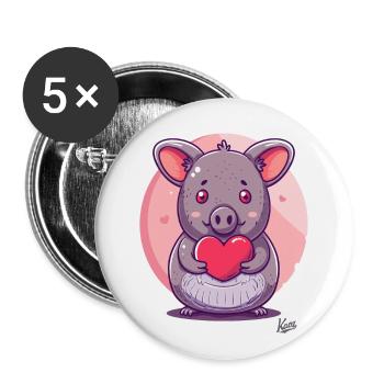 süßes Chinchilla Schwein mit Herz und Liebe - Buttons groß 56 mm (5er Pack) - Weiß - Vorne