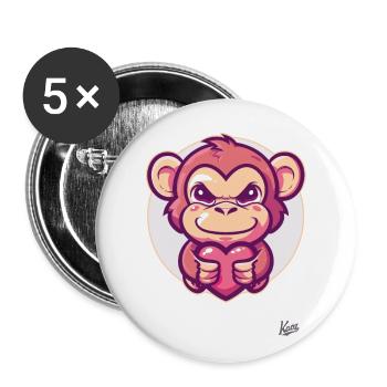Süßer Affe mit Herz und Liebe - Buttons groß 56 mm (5er Pack) - Weiß - Vorne