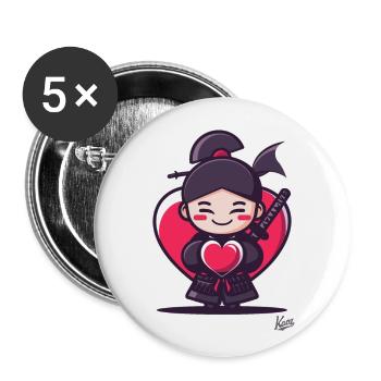 süßer fröhlicher Samurai mit Herz und Liebe - Buttons groß 56 mm (5er Pack) - Weiß - Vorne