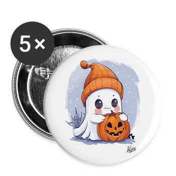 Süßer, kleiner Geist mit Halloween-Kürbis - Buttons groß 56 mm (5er Pack) - Weiß - Vorne
