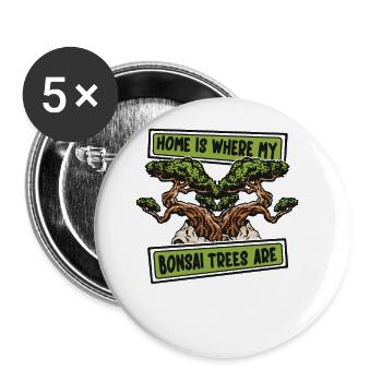 Zuhause ist, wo meine Bonsai Bäume sind Penjing Bonsai - Buttons groß 56 mm (5er Pack) - Weiß - Vorne