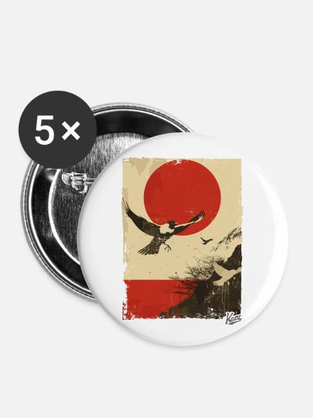 Propaganda-Stil: Natur und Vögel - Buttons groß 56 mm (5er Pack) - Weiß