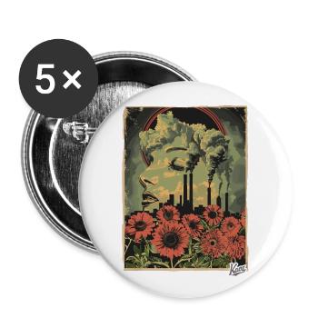 Propaganda Style industrielle Blumen - Buttons groß 56 mm (5er Pack) - Weiß - Vorne