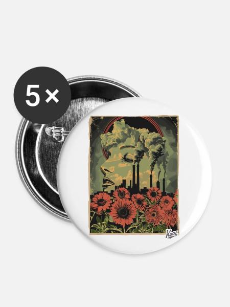 Propaganda Style industrielle Blumen - Buttons groß 56 mm (5er Pack) - Weiß