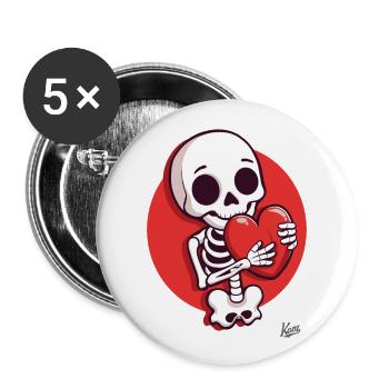 Squelette doux et heureux avec un cœur pour l’amour - Lot de 5 grands badges (56 mm) - blanc - Devant