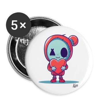 Poupée zombie heureuse avec coeur pour l’amour - Lot de 5 grands badges (56 mm) - blanc - Devant
