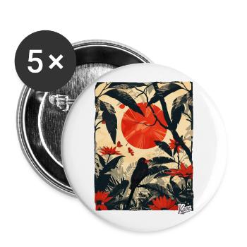 Plants, Jungle and Birds - Buttons large 2.2''/56 mm (5-pack) - white - Front