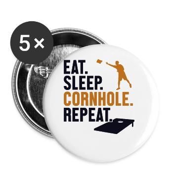 Manger dormir cornhole répéter sacs de haricots Plateaux de jeu - Lot de 5 grands badges (56 mm) - blanc - Devant