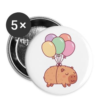 Süßes Capybara mit Luftballons - Buttons groß 56 mm (5er Pack) - Weiß - Vorne