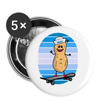 maritim Erdnuss Matrose Skater skaten Nuss Kind - Buttons groß 56 mm (5er Pack) - Weiß - Vorne