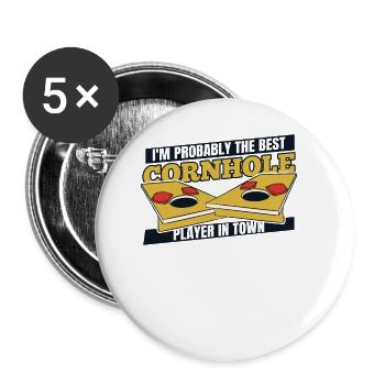 Meilleur joueur de cornhole en ville Sacs de haricots Plateaux de jeu - Lot de 5 grands badges (56 mm) - blanc - Devant