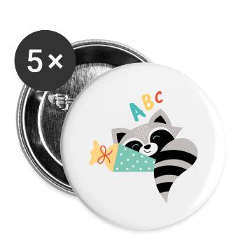 Raccoon with school cone school enrollment - Buttons large 2.2''/56 mm (5-pack) - white - Front