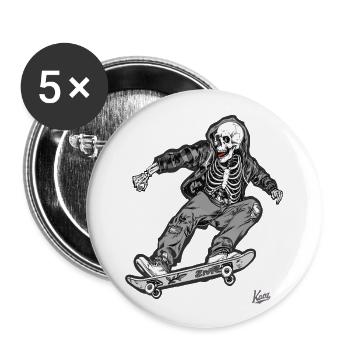 Dirty, nasty skateboarder with a skull - Buttons large 2.2''/56 mm (5-pack) - white - Front