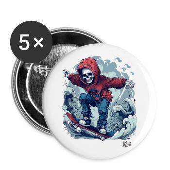 Cool skater skeleton skateboarding in the sky - Buttons large 2.2''/56 mm (5-pack) - white - Front