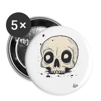 Crâne de dessin animé drôle - Lot de 5 grands badges (56 mm) - blanc - Devant
