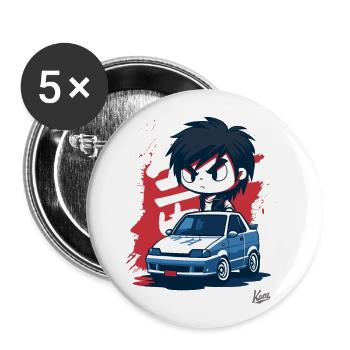 Chibi JDM Road Racer Garçon - Lot de 5 grands badges (56 mm) - blanc - Devant
