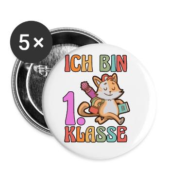 Katze Erste Klasse Schulkind Schulbeginn Einschulu - Buttons groß 56 mm (5er Pack) - Weiß - Vorne
