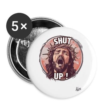 Jesus-Typ in Qualen sagt: „Halt die Klappe“ - Buttons groß 56 mm (5er Pack) - Weiß - Vorne