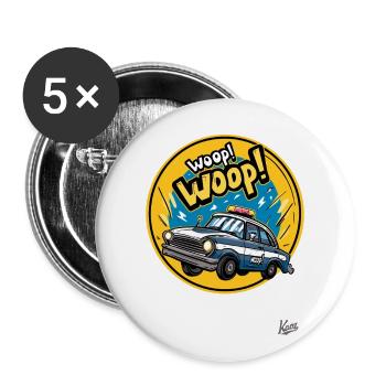 Woop Woop, le bruit de la police - Lot de 5 grands badges (56 mm) - blanc - Devant