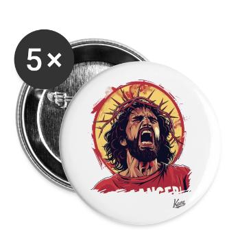 Lustiger wütender Typ mit Dornenkrone - Buttons groß 56 mm (5er Pack) - Weiß - Vorne