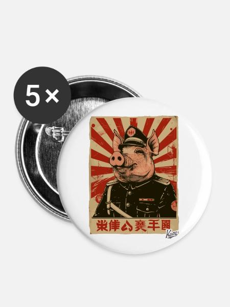 Propaganda-Stil Schwein - Buttons groß 56 mm (5er Pack) - Weiß