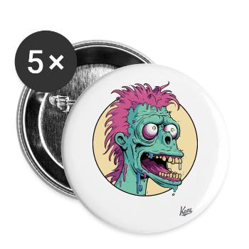 Zombie de dessin animé drôle fou - Lot de 5 grands badges (56 mm) - blanc - Devant