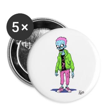 Crazy Funny Cartoon Zombie Skeleton - Buttons large 2.2''/56 mm (5-pack) - white - Front