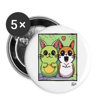 Lustige, liebenswerte Katzen-Freunde - Buttons groß 56 mm (5er Pack) - Weiß - Vorne
