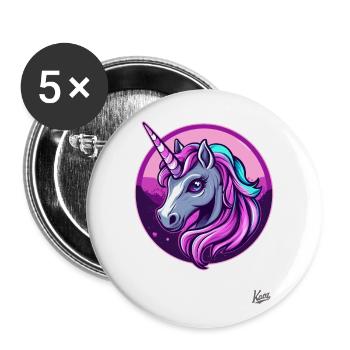 Süßes und cooles Einhorn - Buttons groß 56 mm (5er Pack) - Weiß - Vorne