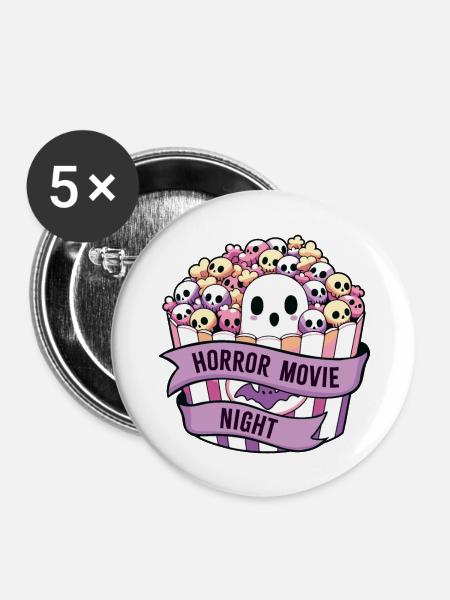 Horrorfilm-Nacht - Buttons groß 56 mm (5er Pack) - Weiß
