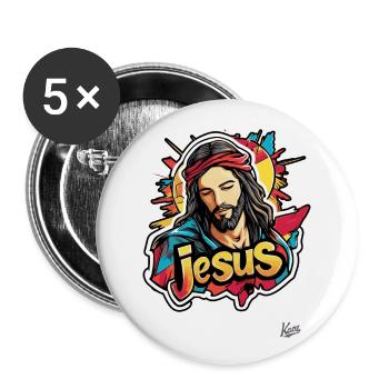 Himmlische Street Art mit Graffiti Jesus - Buttons groß 56 mm (5er Pack) - Weiß - Vorne