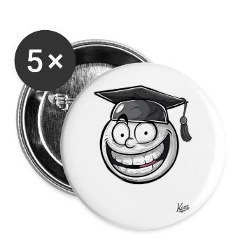 Chapeau de graduation drôle : Visage de génie - Lot de 5 grands badges (56 mm) - blanc - Devant