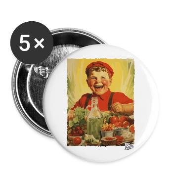Vintage Propaganda: Boy Eats Healthy Food - Buttons large 2.2''/56 mm (5-pack) - white - Front