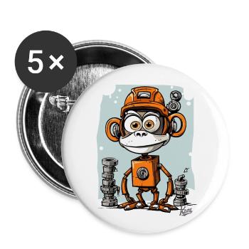 Le singe-robot drôle et funky - Lot de 5 grands badges (56 mm) - blanc - Devant