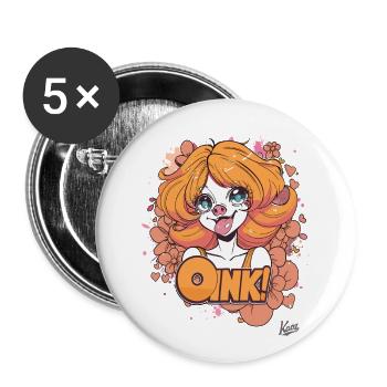 Das süße Schweine-Mädchen sagt Oink! - Buttons groß 56 mm (5er Pack) - Weiß - Vorne
