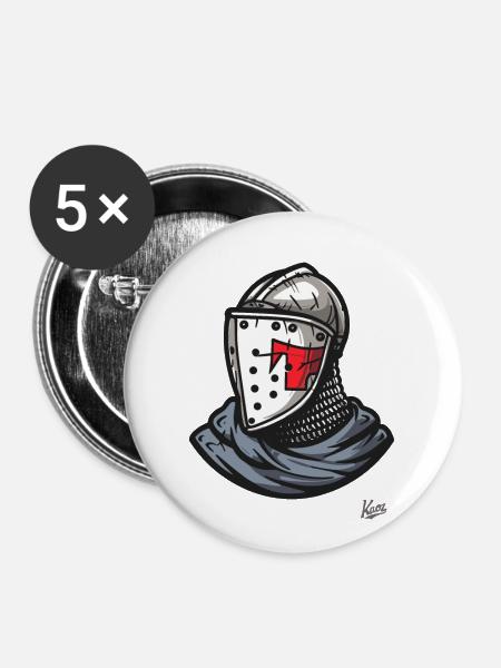 Mittelalterlicher Helm bretonische Ritter - Buttons groß 56 mm (5er Pack) - Weiß
