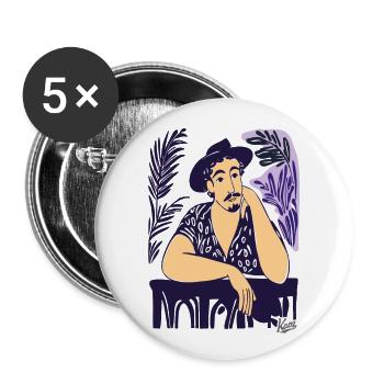 Vintage Man at the Table – Contemporary Art - Buttons large 2.2''/56 mm (5-pack) - white - Front