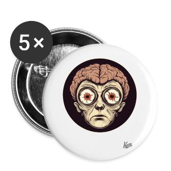 Creepy portrait with big eyes and brain - Buttons large 2.2''/56 mm (5-pack) - white - Front