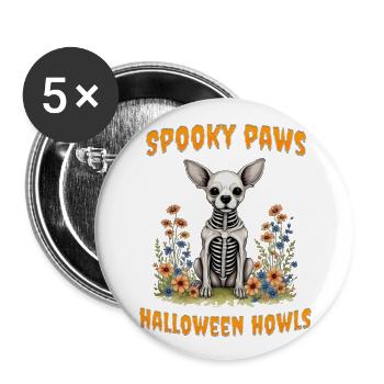 Gruselige Pfoten und Halloween-Heulen - Buttons groß 56 mm (5er Pack) - Weiß - Vorne