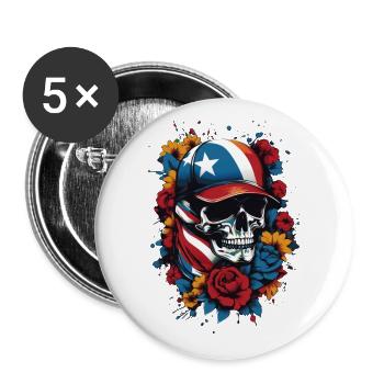 Patriotic skull with floral design - Buttons large 2.2''/56 mm (5-pack) - white - Front