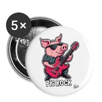 Guitar Playing Rock Pig - Buttons large 2.2''/56 mm (5-pack) - white - Front